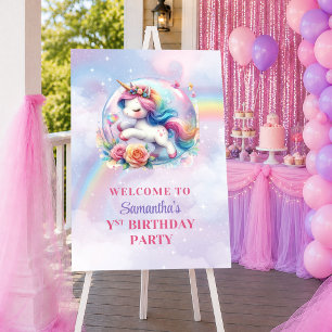 Póster Cumpleaños de niña con colores pastel de unicornio