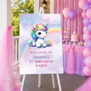 Póster Cumpleaños de niña con colores pastel de unicornio