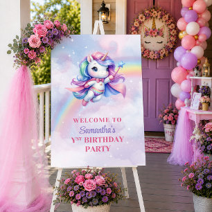 Póster Cumpleaños de niña día mágico unicornio colorido b
