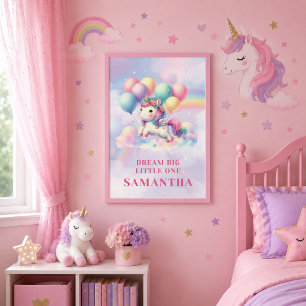 Póster Cumpleaños de niña día mágico unicornio pasteles b