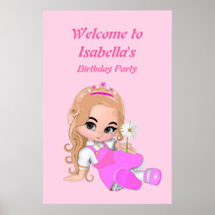 Póster Cumpleaños de niña hada princesa rosa
