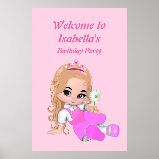 Póster Cumpleaños de niña hada princesa rosa (Frente)