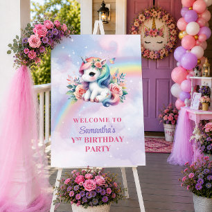 Póster Cumpleaños de niña mágica unicornio encantado