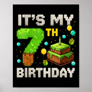 Póster Cumpleaños de niño pixel gamer es mi séptimo cumpl