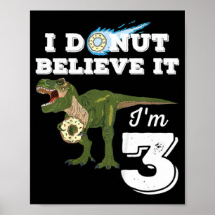 Póster Cumpleaños de niños 3 dinosaurio donut creo 3 años