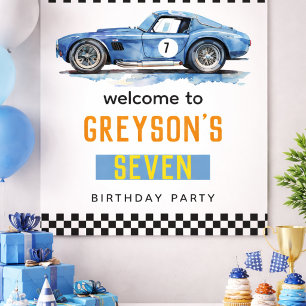 Póster Cumpleaños de niños coche de carreras azul genial 
