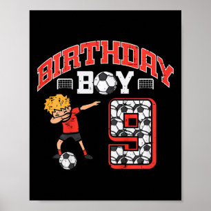 Póster Cumpleaños de niños Niño 9 Fútbol Dab 9º Noveno Añ
