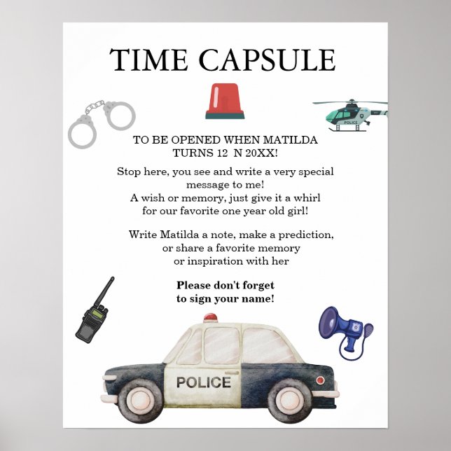 Póster Cumpleaños de Niños Policías con Estilo (Frente)