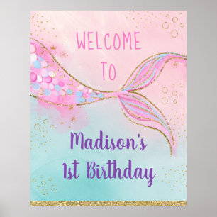 Póster Cumpleaños de Oro Rosa de Sirena