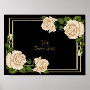 Póster Cumpleaños de Rosas de Marfil Elegantes y Brillo D