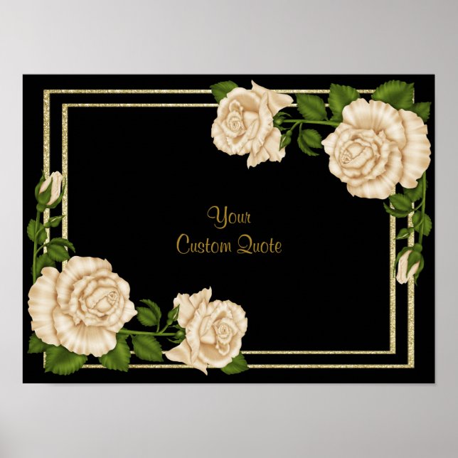 Póster Cumpleaños de Rosas de Marfil Elegantes y Brillo D (Frente)