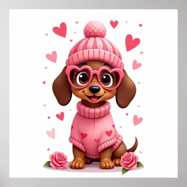 Póster cumpleaños de San Valentín perro amor vida (Frente)