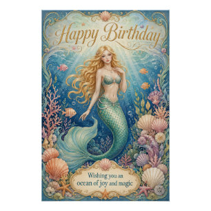 Póster Cumpleaños de Sirena Encantada Bajo las Olas