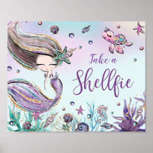 Póster Cumpleaños de sirena linda Bebé Fiesta de Shower T