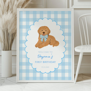 Póster Cumpleaños de un año de Goldendoodle Bienvenido