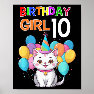 Póster Cumpleaños de un gato infantil 10 Chicas de la fie