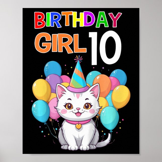 Póster Cumpleaños de un gato infantil 10 Chicas de la fie (Frente)