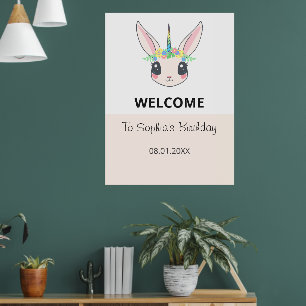 Póster Cumpleaños de Unicornio Personalizado Rosa Lindo 
