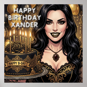 Póster Cumpleaños de vampiro gótico de fantasía oscura pe