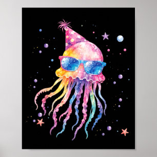 Póster Cumpleaños de verano de sirena medusa coincidente