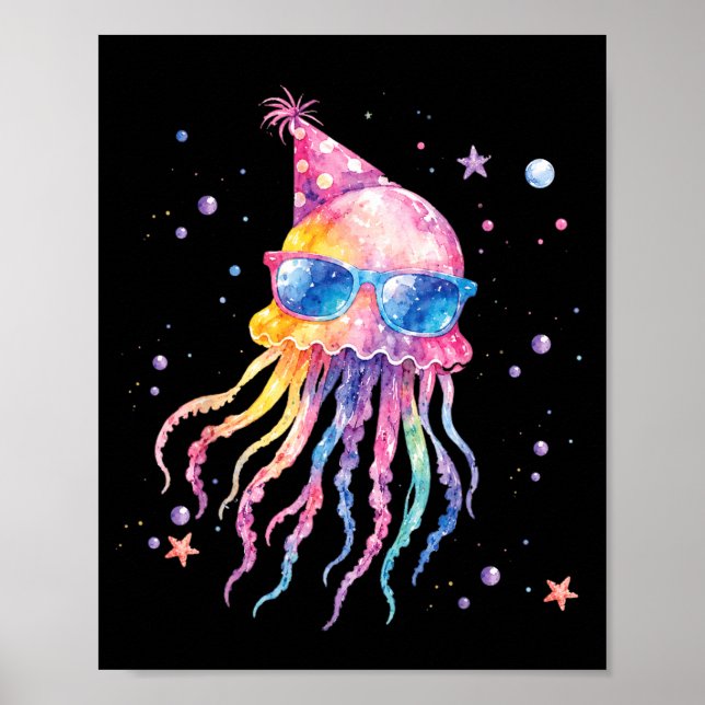 Póster Cumpleaños de verano de sirena medusa coincidente (Frente)
