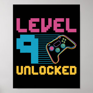 Póster Cumpleaños de videojuegos desbloqueado nivel 9 1