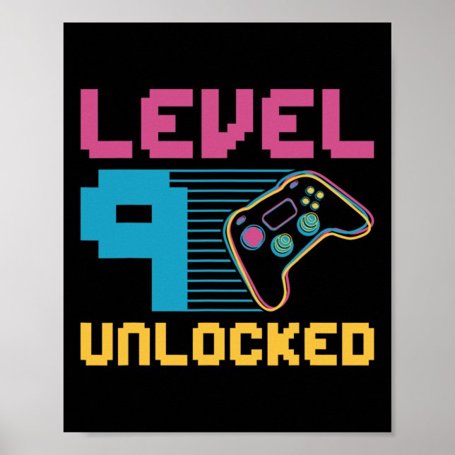 Póster Cumpleaños de videojuegos desbloqueado nivel 9 1  (Frente)