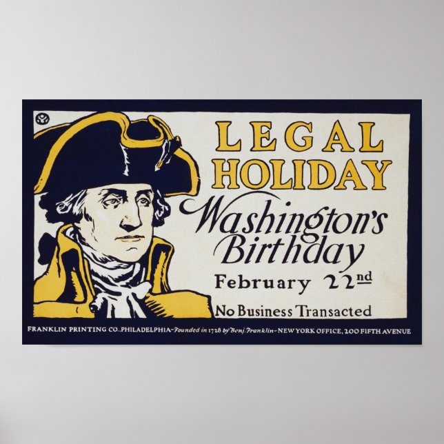 Póster Cumpleaños de Washington - feriado legal (Frente)