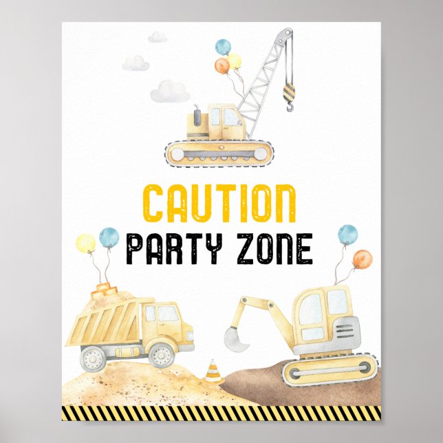Póster Cumpleaños del excavador de camiones de la zona de (Frente)