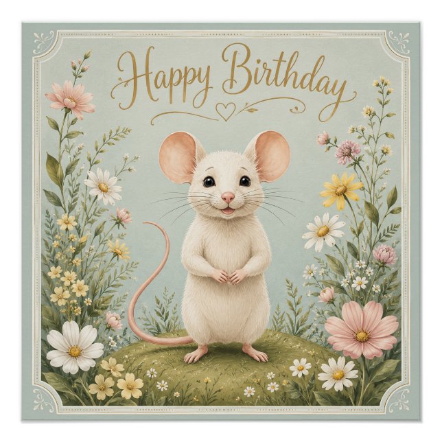 Póster Cumpleaños del Jardín del Ratón Amable (Anverso)