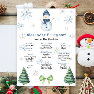 Póster Cumpleaños del primer cumpleaños de Snowman
