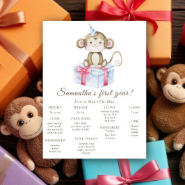 Póster Cumpleaños del primer hito de pequeño mono