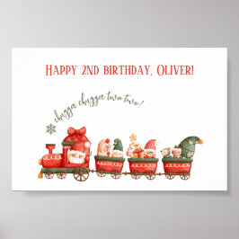 Póster Cumpleaños del tren 2 acuarela Santa Party Express