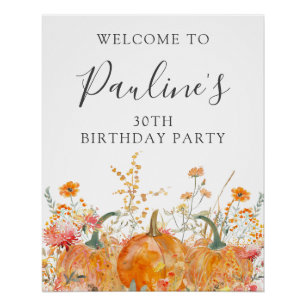 Póster Cumpleaños digital 30 calabaza bienvenida Wildflow