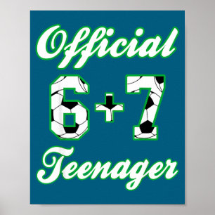 Póster Cumpleaños divertido adolescente 13 Fútbol 6+7 Mem