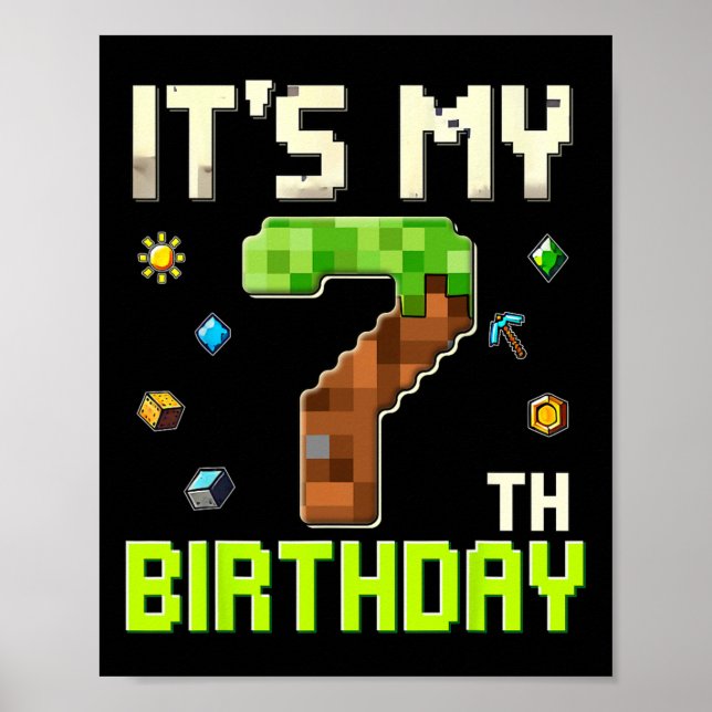 Póster Cumpleaños Divertido Chico Es Mi 7º Cumpleaños Gam (Frente)