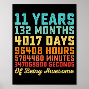 Póster Cumpleaños divertido de 11 años cita matemática pa