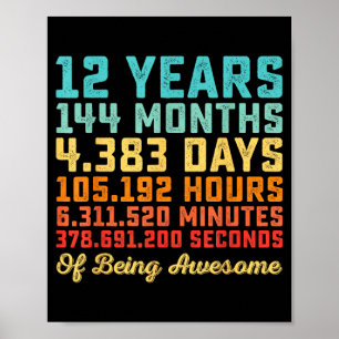 Póster Cumpleaños divertido de 12 años cita matemática de