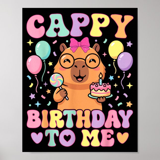 Póster Cumpleaños divertido de capybara para chicas linda (Frente)