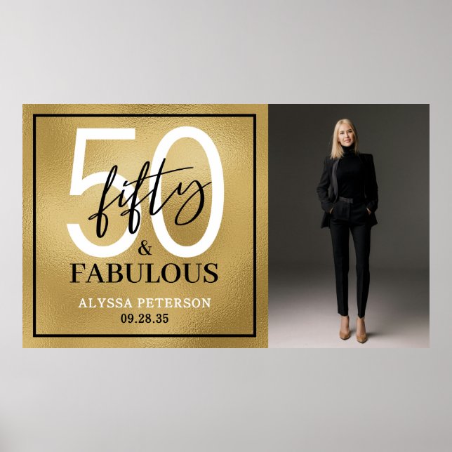 Póster Cumpleaños dorado de letra Fifty & Fabulous para 5 (Frente)