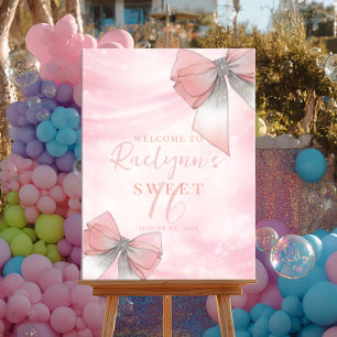 Póster Cumpleaños Dulces 16 Rosa y Arco de Plata