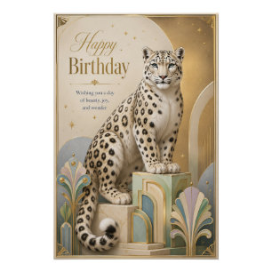 Póster Cumpleaños Elegancia Leopardo de las Nieves Dorado
