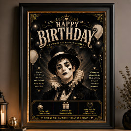 Póster Cumpleaños Elegante Gótico Pierrot