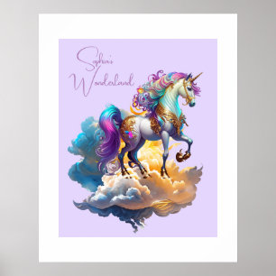 Póster Cumpleaños Fantasía de Nubes Unicornio Mágico