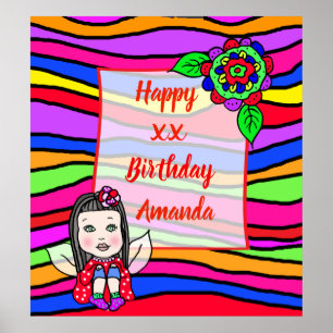 Póster Cumpleaños Feliz Niña Hada Caucásica Adorable
