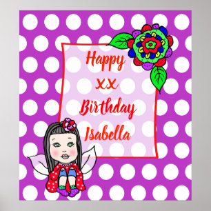 Póster Cumpleaños Feliz Niña Hada Caucásica Adorable