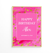 Cumpleaños Feliz Nombre Fecha Brillo Dorado Rosa B