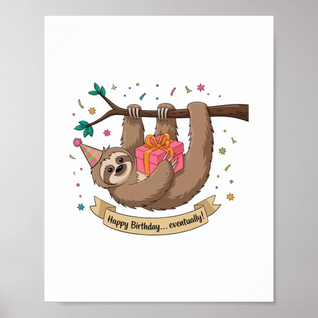 Póster Cumpleaños Feliz Perezoso Divertido Lindo (Frente)