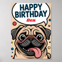 Cumpleaños Feliz Pug Divertido Lindo