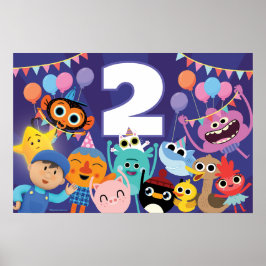 Póster Cumpleaños festivo de personajes súper simples